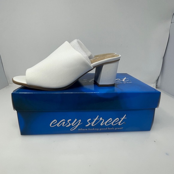 Easy Street Carmella Slip On Heels inWhite Stretch Fabric‎ Size 9 M New - Picture 4 of 7